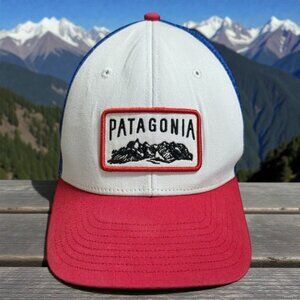 Vintage Patagonia Emblem Patch Red White Blue SnapBack Truckers Mesh Hat Cap